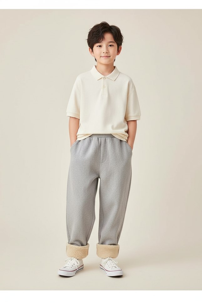 Pantalon Baggy Gris Molletonné Ample Doublé Chaud Enfant