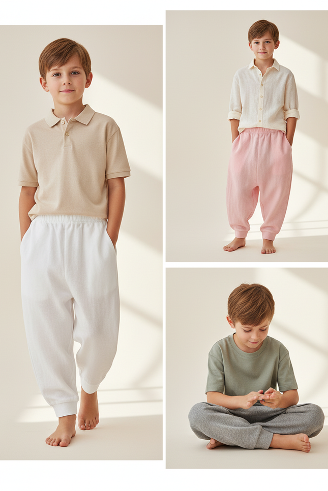 Pantalon Baggy Coton Ample Confortable Enfant - Blanc