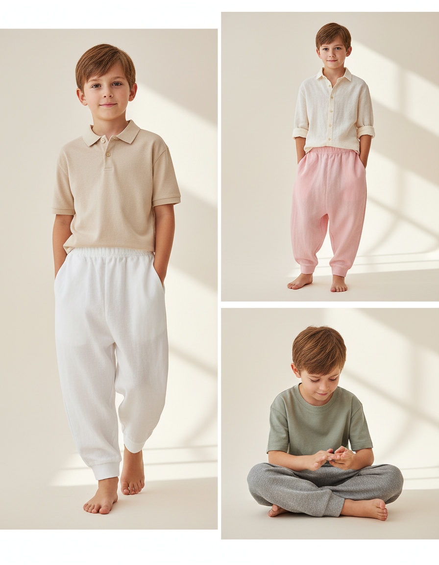 Pantalon Baggy Coton Ample Confortable Enfant - Blanc