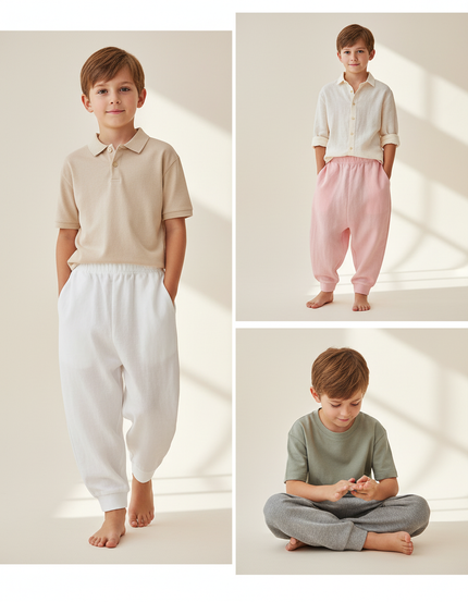 Pantalon Baggy Coton Ample Confortable Enfant - Blanc