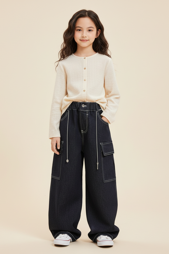 Pantalon Baggy Jean Denim Noir Ample Enfant - Marine