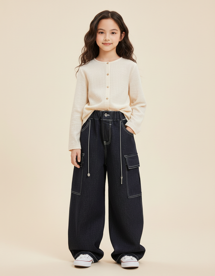Pantalon Baggy Jean Denim Noir Ample Enfant - Marine