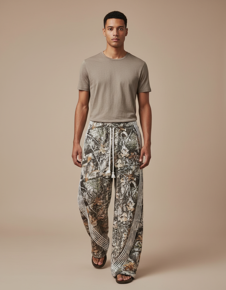 Pantalon Baggy Camouflage Ample Cordon Décontracté Homme - Multicolore Molleton