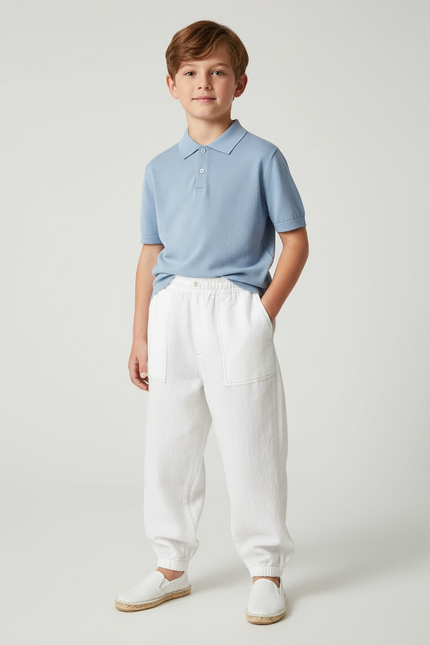 Pantalon Baggy Blanc Ample Décontracté Coton Enfant