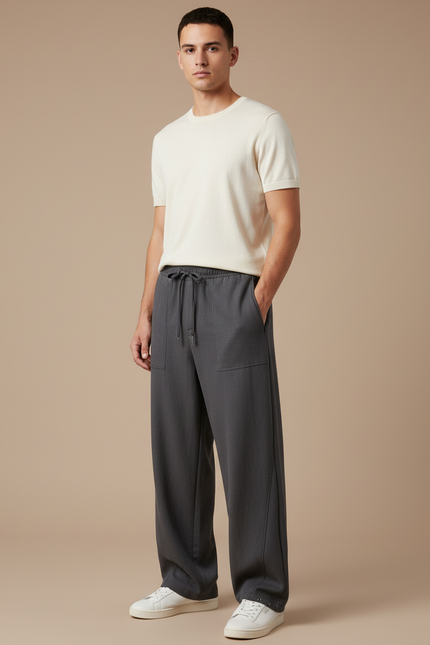 Pantalon Baggy Gris Ample Décontracté Cordon Homme - Gabardine