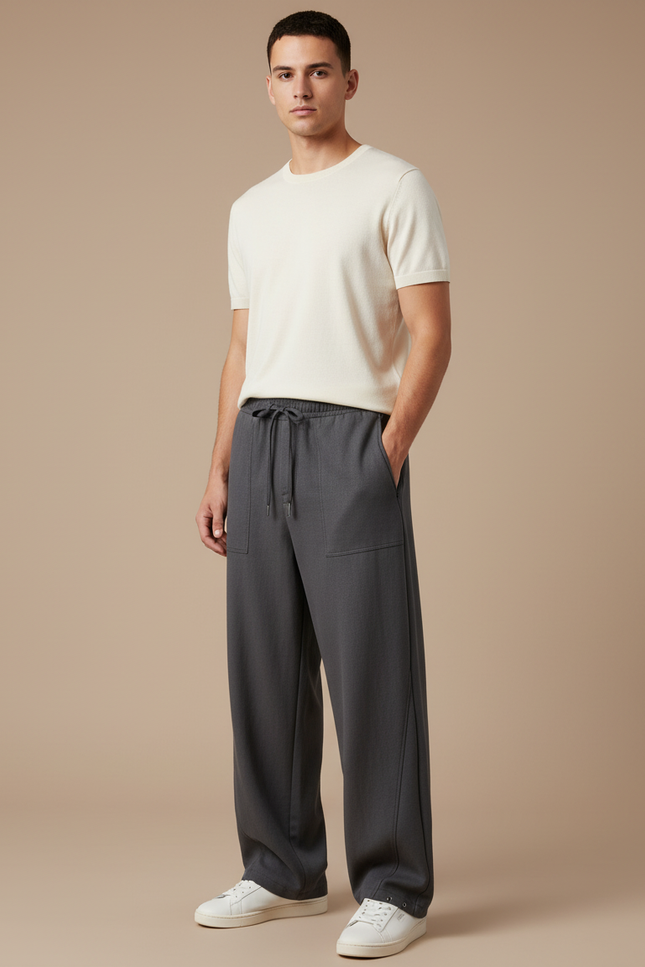 Pantalon Baggy Gris Ample Décontracté Cordon Homme - Gabardine