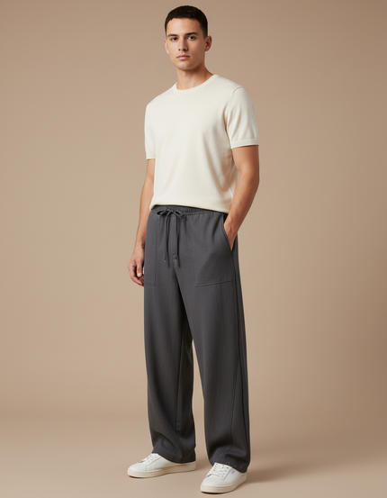 Pantalon Baggy Gris Ample Décontracté Cordon Homme - Gabardine