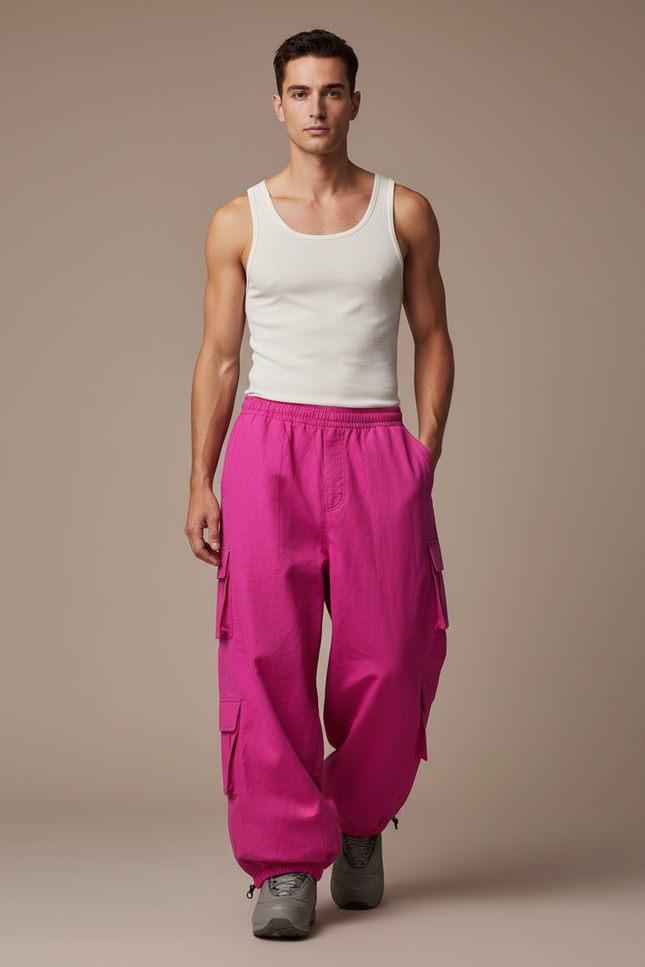 Pantalon Baggy Cargo Rose Ample Coton Homme