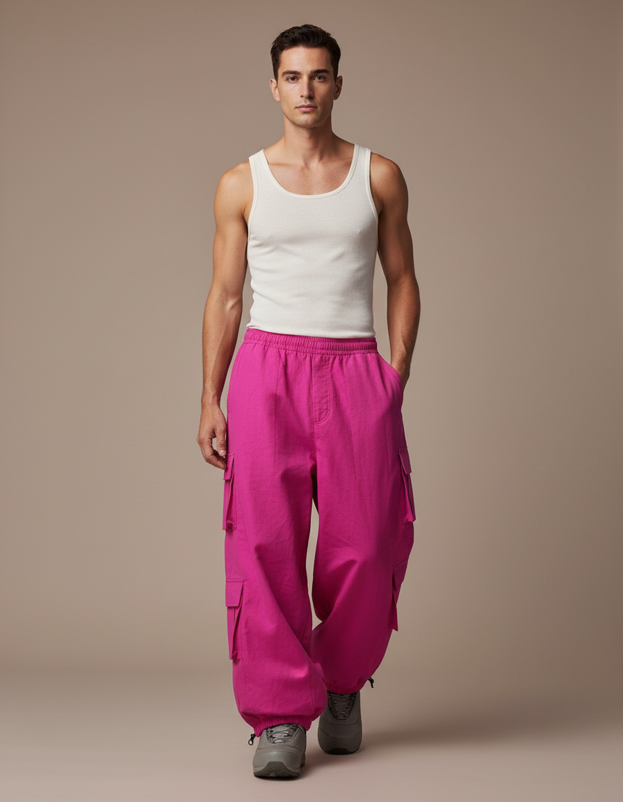 Pantalon Baggy Cargo Rose Ample Coton Homme