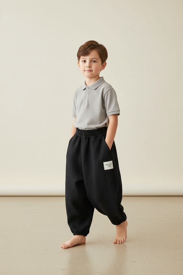Pantalon Baggy Noir Ample Coton Enfant Décontracté