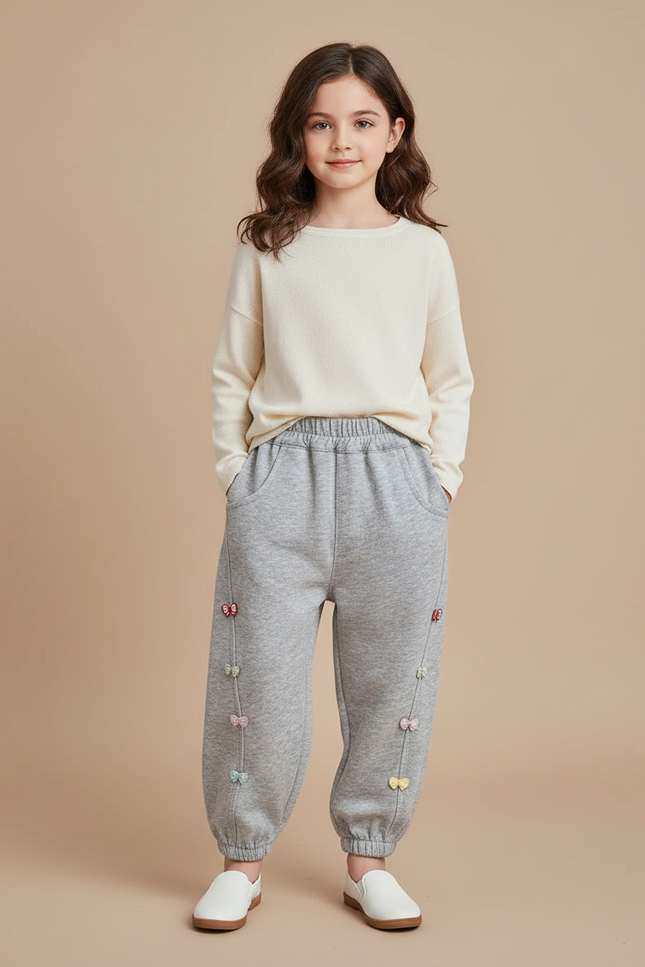 Pantalon Baggy Gris Coton Ample Nœuds Enfant - Molleton