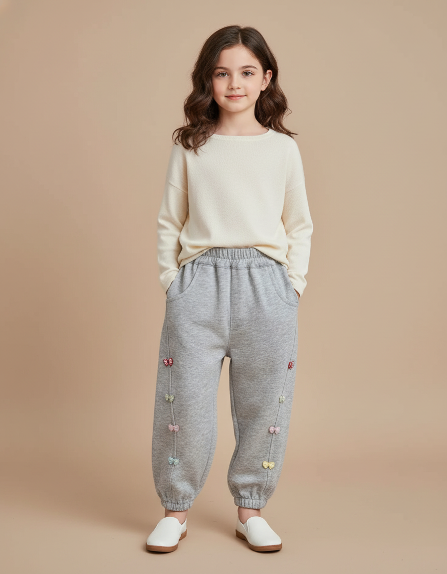 Pantalon Baggy Gris Coton Ample Nœuds Enfant - Molleton