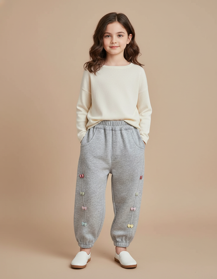 Pantalon Baggy Gris Coton Ample Nœuds Enfant - Molleton