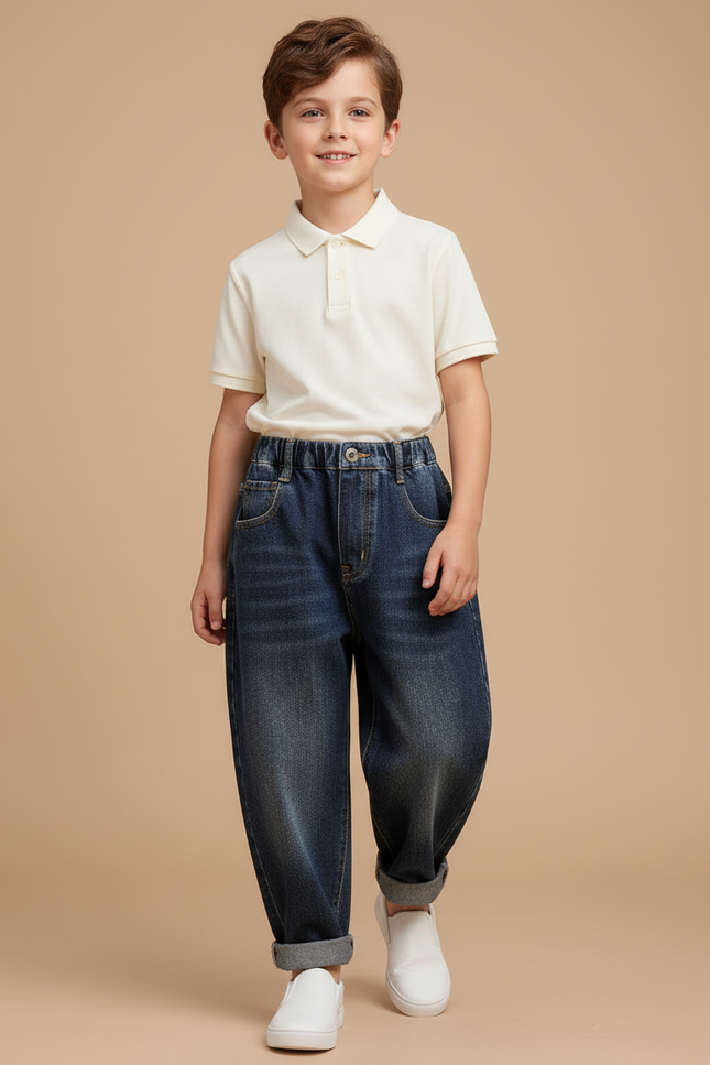 Pantalon Baggy Jean Bleu Ample Garçon Élastique