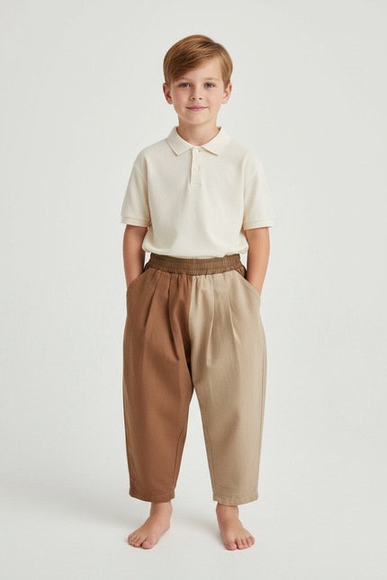 Pantalon Baggy Bicolore Coton Plissé Ample Enfant - Multicolore
