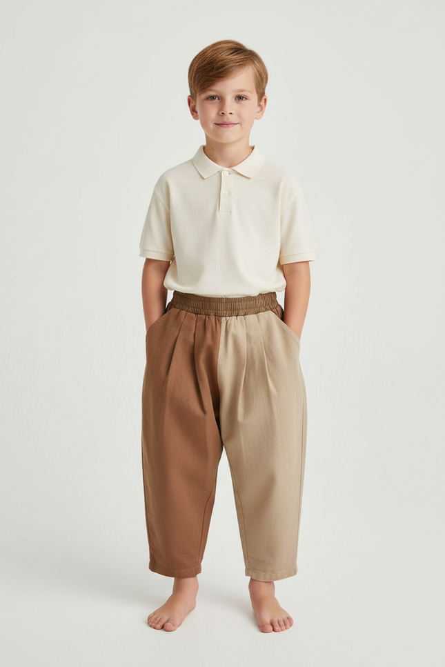 Pantalon Baggy Bicolore Coton Plissé Ample Enfant - Multicolore