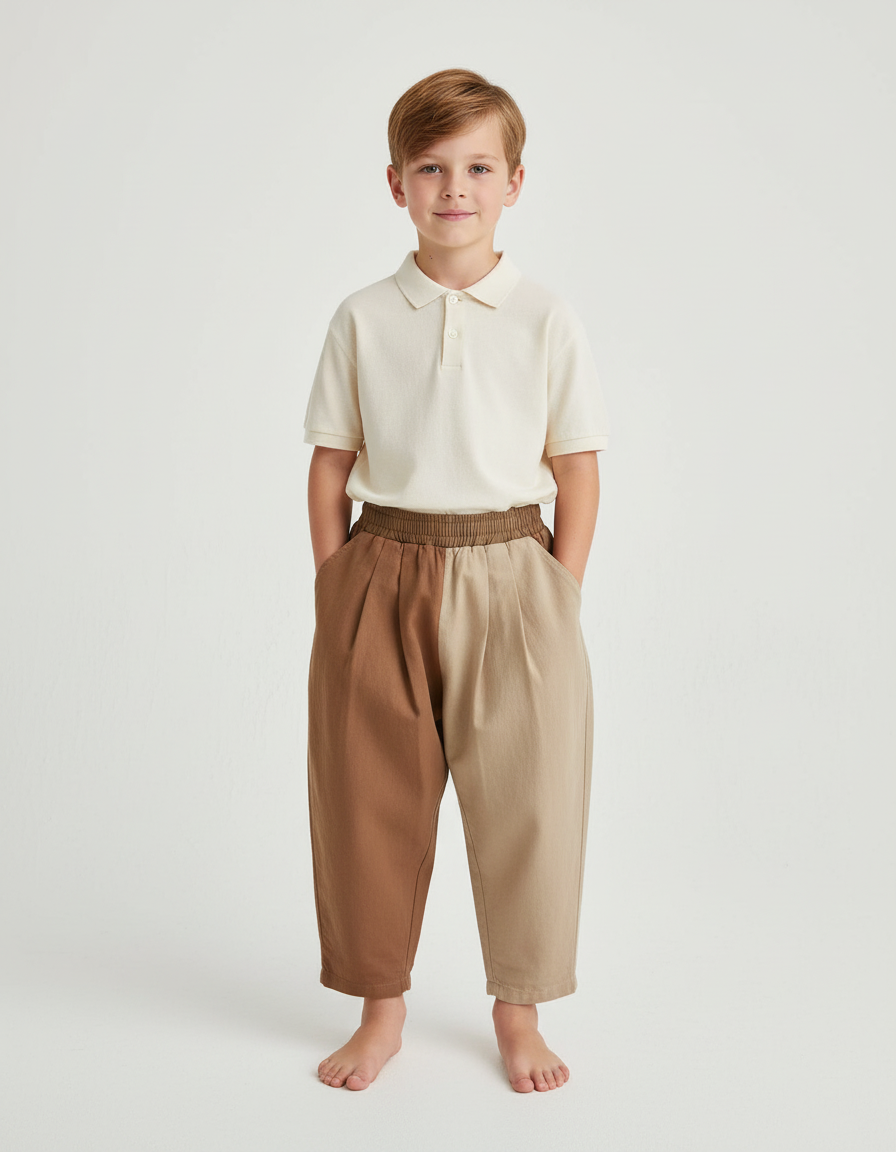 Pantalon Baggy Bicolore Coton Plissé Ample Enfant - Multicolore