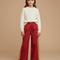 Pantalon Baggy Rouge Doré Large Fille Côtelé Décontracté - Molleton