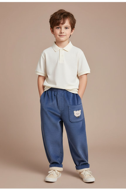 Pantalon Baggy Bleu Côtelé Ourson Épais Enfant - Cordé