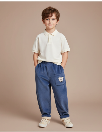 Pantalon Baggy Bleu Côtelé Ourson Épais Enfant - Cordé