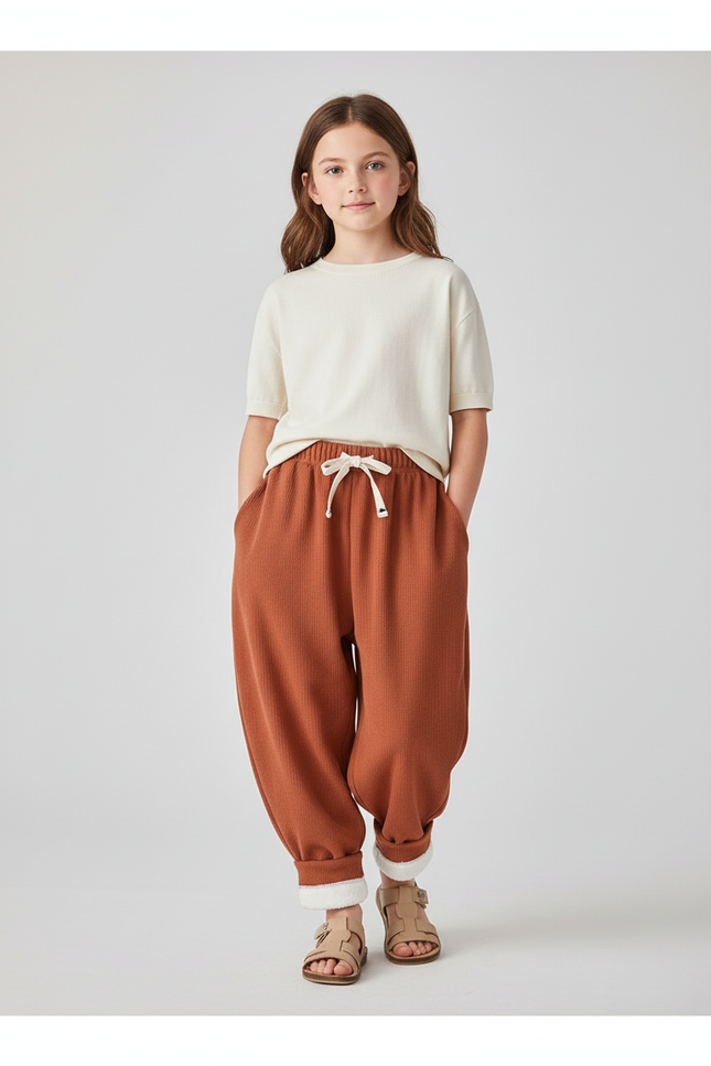 Pantalon Baggy Marron Côtelé Doublé Polaire Enfant - Molleton