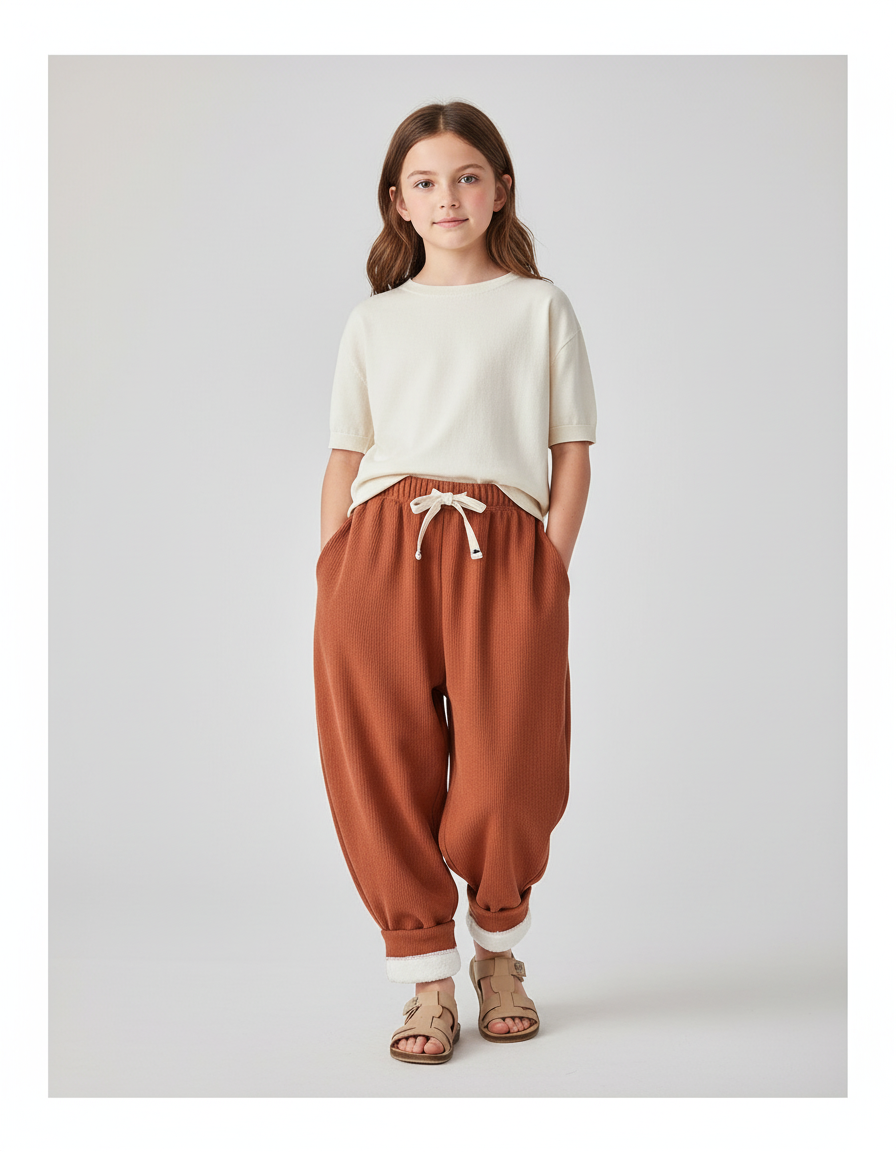 Pantalon Baggy Marron Côtelé Doublé Polaire Enfant - Molleton