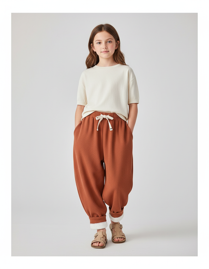 Pantalon Baggy Marron Côtelé Doublé Polaire Enfant - Molleton