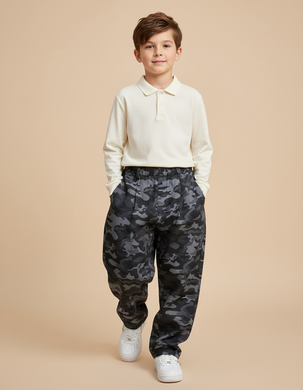Pantalon Baggy Camouflage Gris Ample Garçon Cargo - Toile