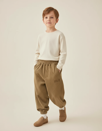 Pantalon Baggy Velours Côtelé Marron Ample Enfant - Cordé