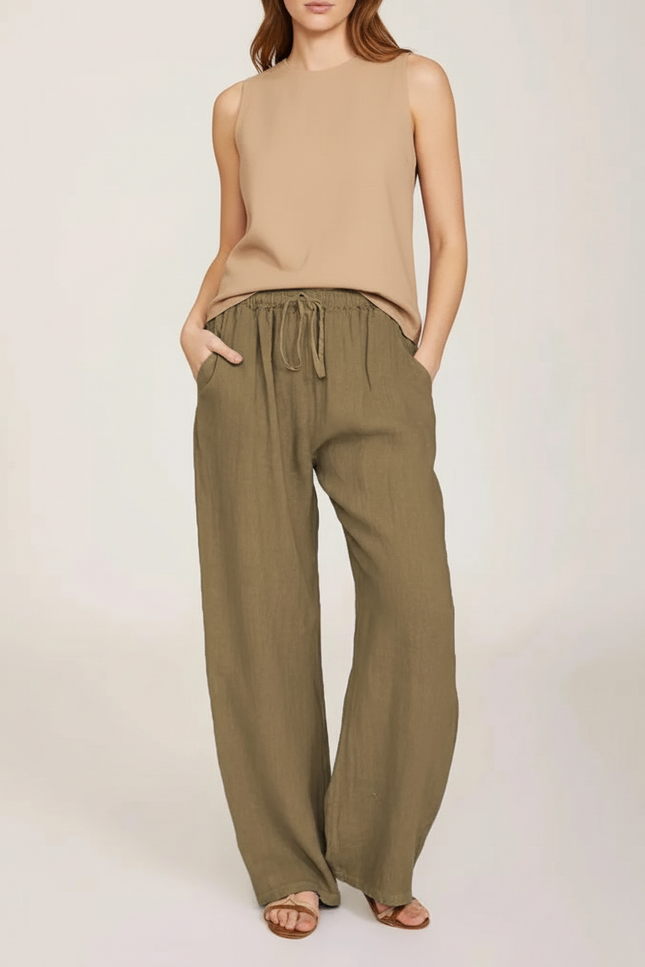 Pantalon Baggy Kaki Lin Ample Décontracté Femme