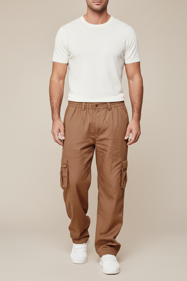 Pantalon Baggy Marron Cargo Ample Coton Homme