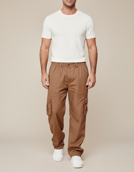 Pantalon Baggy Marron Cargo Ample Coton Homme