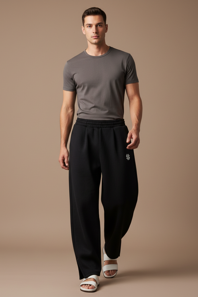 Pantalon Baggy Noir Ample Brodé Décontracté Unisexe - Molleton