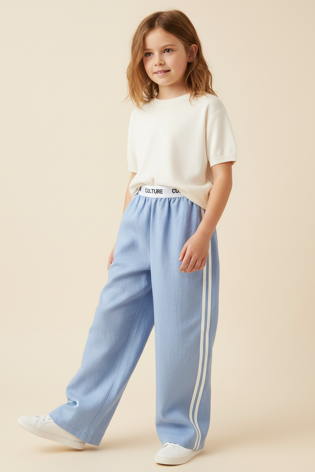Pantalon Baggy Bleu Clair Ample Rayures Blanches - Lin