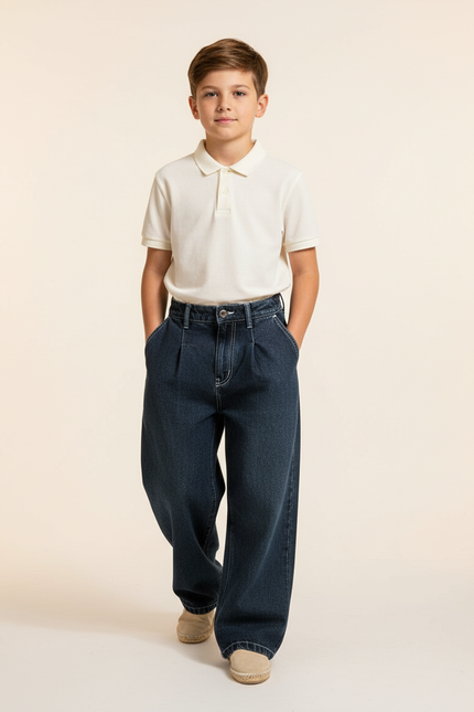 Pantalon Baggy Bleu Marine Ample Plissé Coton - Jean