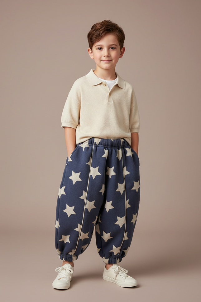 Pantalon Baggy Bleu Marine Étoiles Ample Molleton Enfant