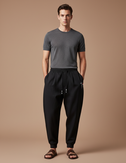 Pantalon Baggy Noir Ample Cordon Tissu Léger Homme - Molleton