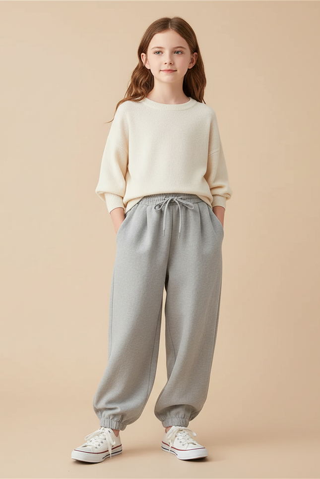 Pantalon Baggy Gris Ample Cordon Confortable Enfant - Molleton