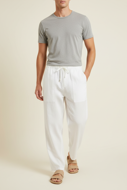 Pantalon Baggy Blanc Lin Cordon Ample Homme