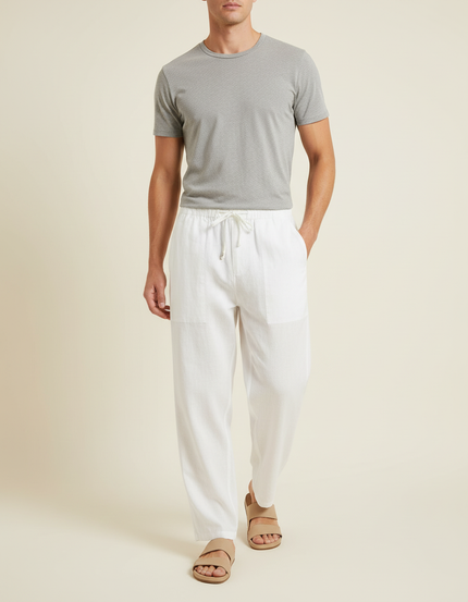 Pantalon Baggy Blanc Lin Cordon Ample Homme