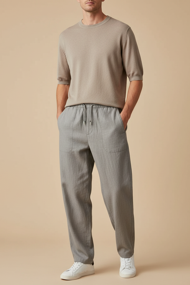 Pantalon Baggy Gris Clair Coton Ample Décontracté Homme