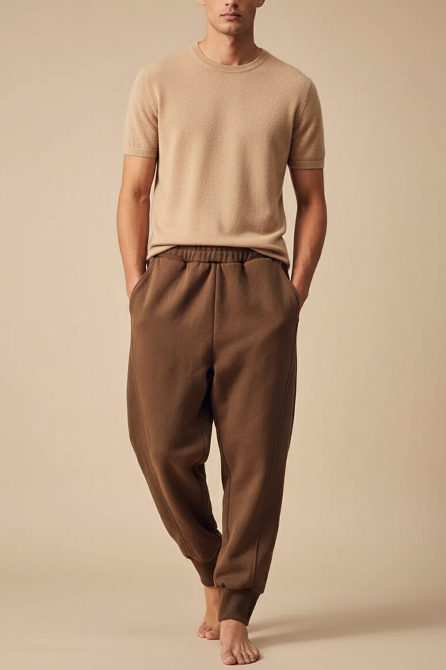 Pantalon Baggy Marron Ample Doux Décontracté Coton - Molleton