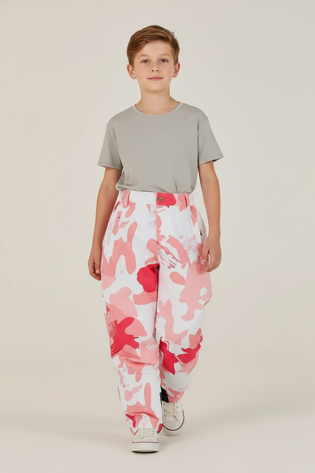 Pantalon Baggy Blanc Rose Camouflage Décontracté Enfant - Multicolore Toile