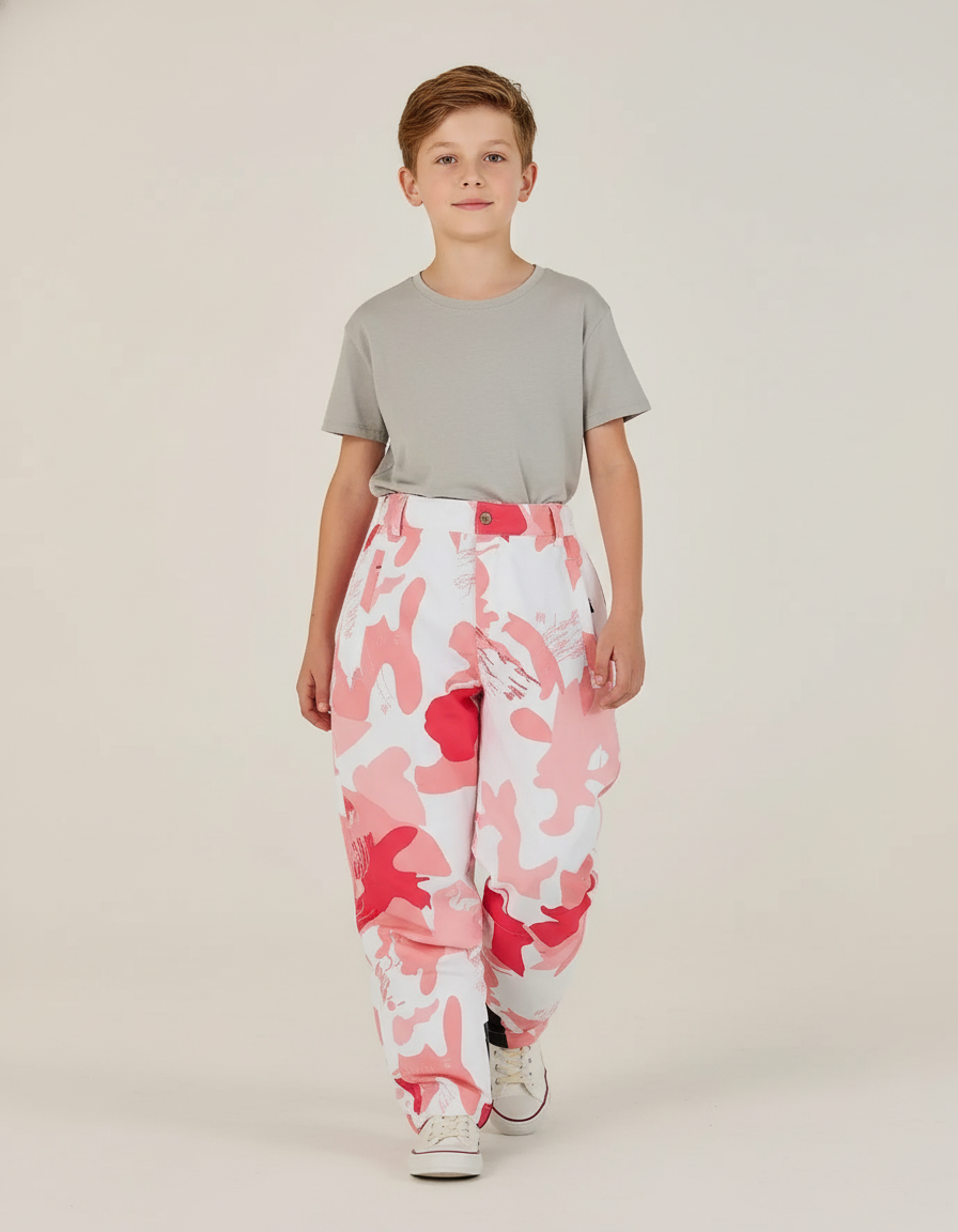 Pantalon Baggy Blanc Rose Camouflage Décontracté Enfant - Multicolore Toile