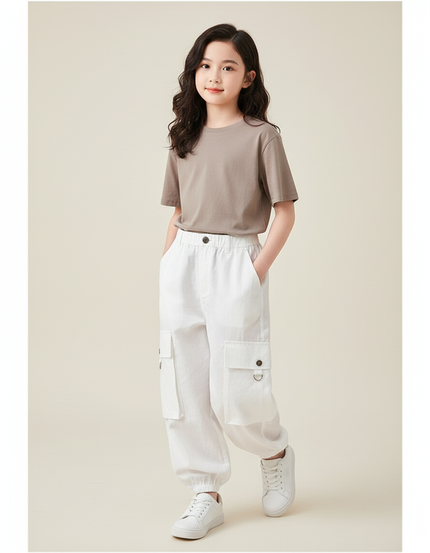 Pantalon Baggy Blanc Cargo Ample Enfants Streetwear - Toile