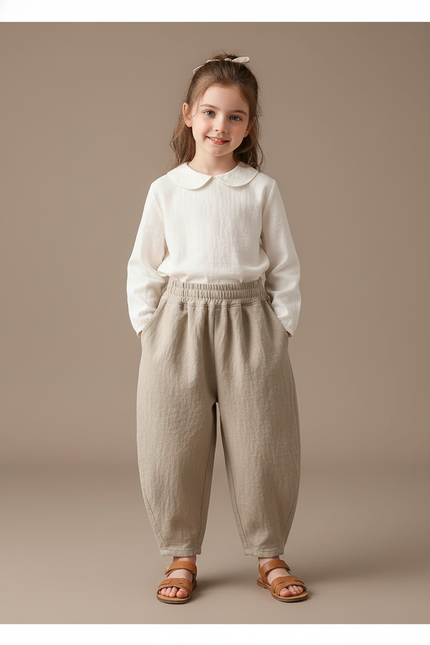 Pantalon Baggy Lin Ample Beige Confortable Enfant