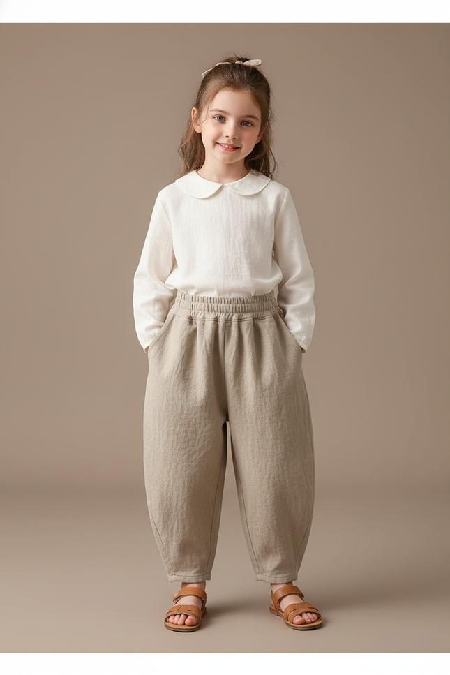 Pantalon Baggy Lin Ample Beige Confortable Enfant