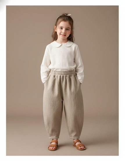Pantalon Baggy Lin Ample Beige Confortable Enfant