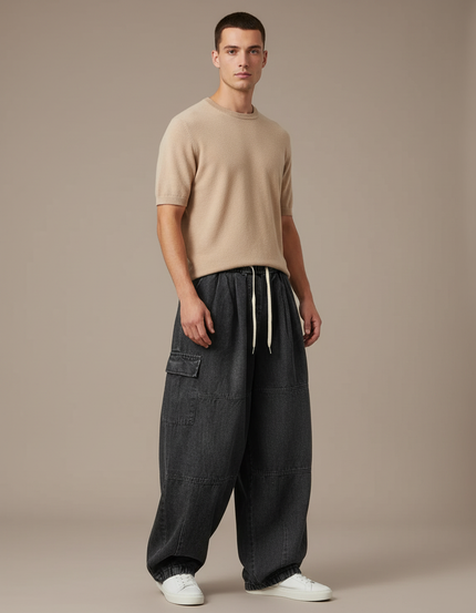 Pantalon Baggy Noir Cargo Ample Décontracté Homme - Jean