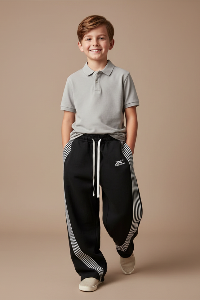 Pantalon Baggy Noir Rayures Blanches Sport Décontracté Enfant - Molleton